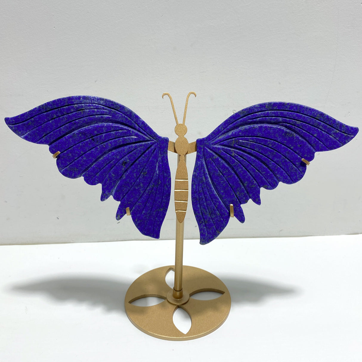 4 Pairs Lapis Lazuli Butterfly Wing Carving With Stand