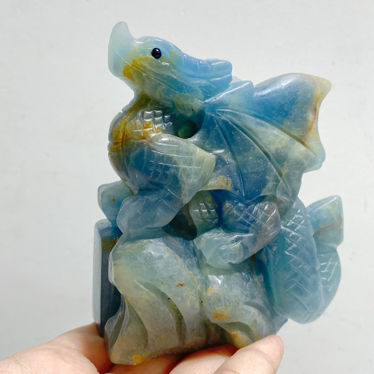 3 Pieces Blue Onyx Flying Dragon Castle Carving(Defect)