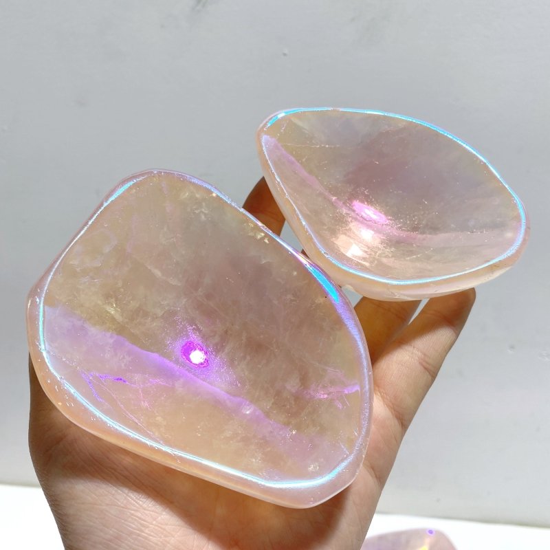 10 Pieces Aura Rose Quartz Bowl Carving - Wholesale Crystals