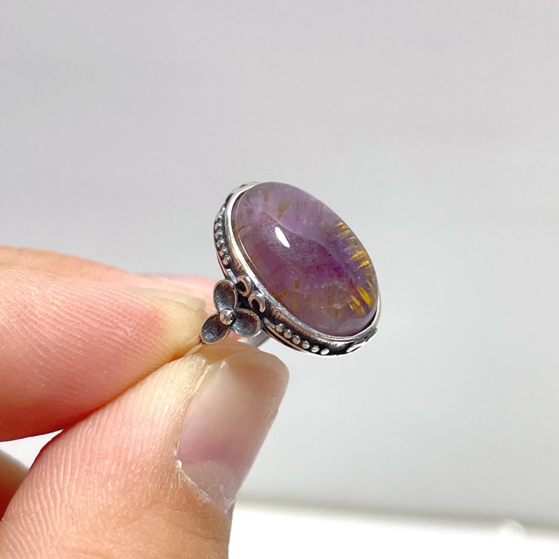 10 Pieces Cacoxenite Super7 Amethyst Sterling Silver Different Styles Ring - Wholesale Crystals