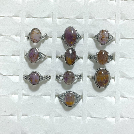 10 Pieces Cacoxenite Super7 Amethyst Sterling Silver Different Styles Ring - Wholesale Crystals