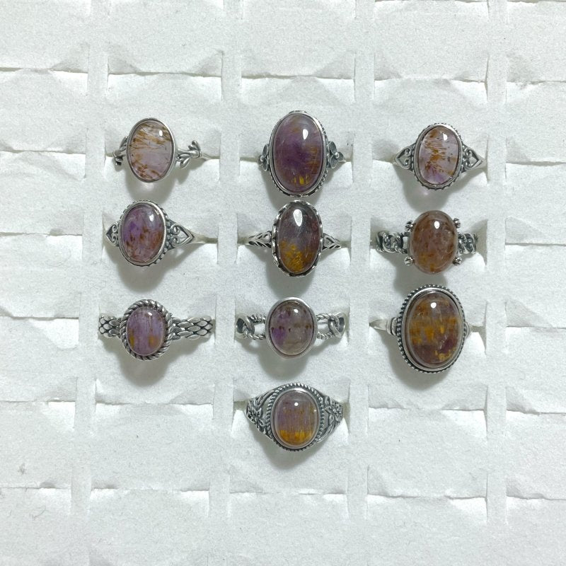 10 Pieces Cacoxenite Super7 Amethyst Sterling Silver Different Styles Ring - Wholesale Crystals