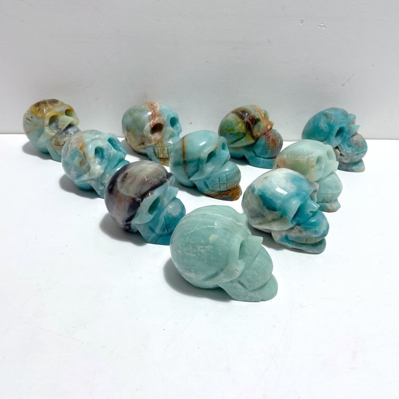 10 Pieces Caribbean Calcite Skull Carving - Wholesale Crystals