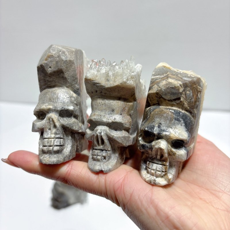 10 Pieces Clear Quartz Cluster Indian Skull Carving - Wholesale Crystals