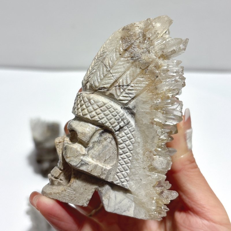 10 Pieces Clear Quartz Cluster Indian Skull Carving - Wholesale Crystals
