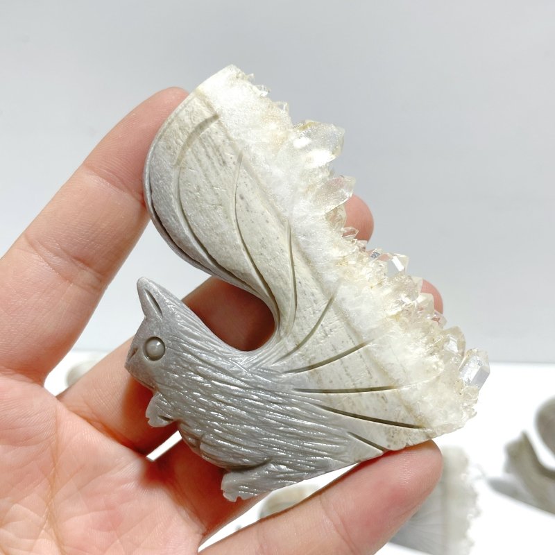 10 Pieces Clear Quartz Cluster Squirrel Carving - Wholesale Crystals