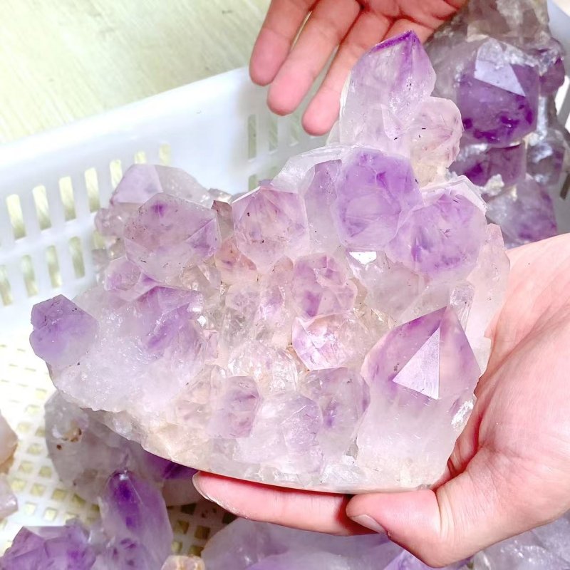 10 Pieces Raw Amethyst Cluster Polished Bottom (Sea Freight Only) -Wholesale Crystals