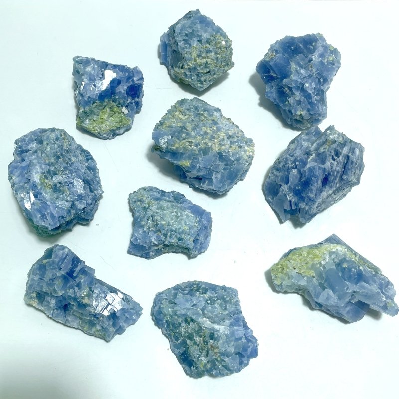 10 Pieces Raw Blue Calcite Mixed Peridot Specimen - Wholesale Crystals