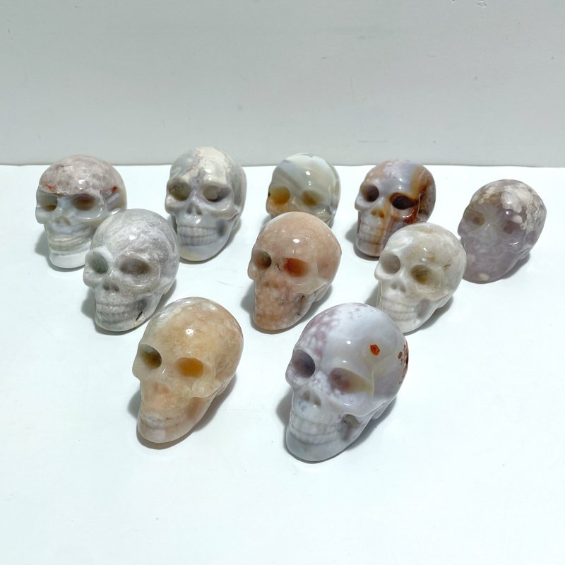 10 Pieces Sakura Flower Agate Skull Carving - Wholesale Crystals