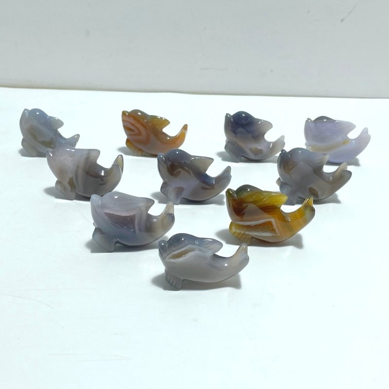 10 pieces Small Geode Agate Druzy Dolphin Carving - Wholesale Crystals