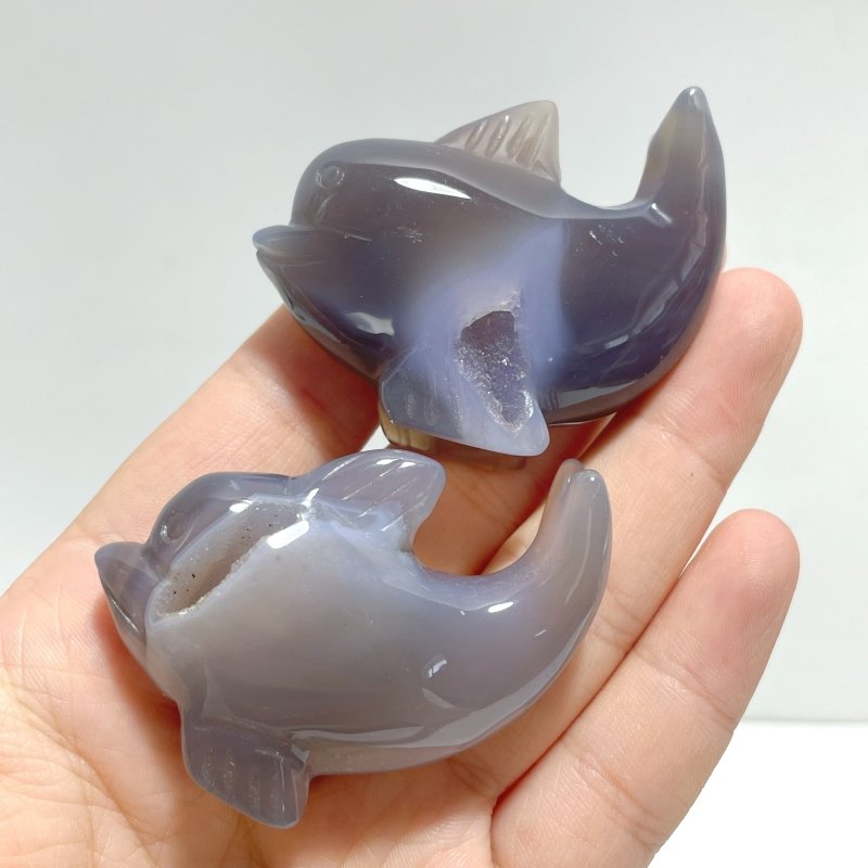 10 pieces Small Geode Agate Druzy Dolphin Carving - Wholesale Crystals