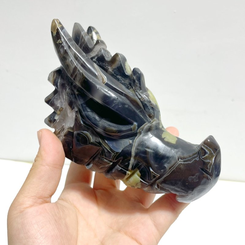 10 Pieces Volcanic Agate Dragon Head Carving Closeout(UV - Reactive) - Wholesale Crystals