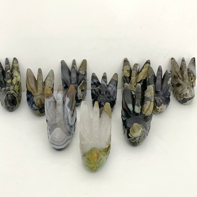 10 Pieces Volcanic Agate Dragon Head Carving Closeout(UV - Reactive) - Wholesale Crystals
