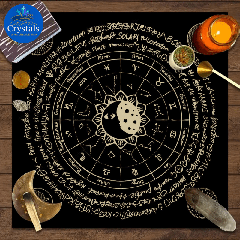 11 Mystical Runes Starry Sky Moon Phase Tarot Tablecloth - Wholesale Crystals