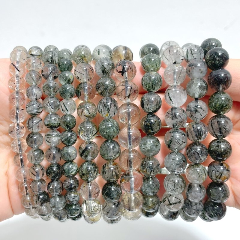 11 Pieces Black Tourmaline Mixed Black Rutile Quartz Bracelets - Wholesale Crystals