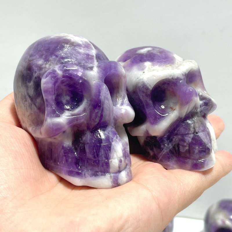 11 Pieces Chevron Amethyst Skull Carving - Wholesale Crystals