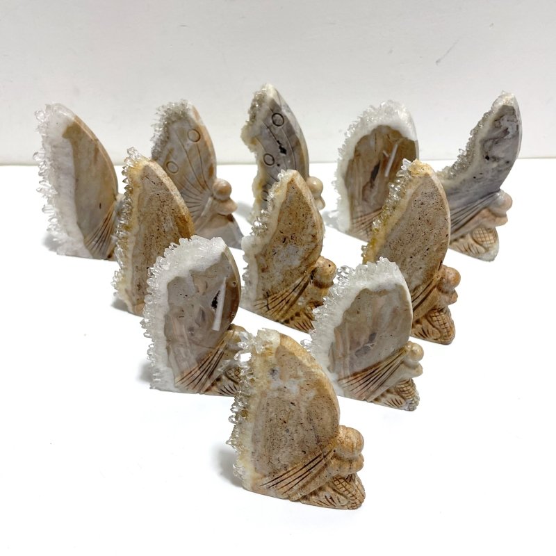 11 Pieces Clear Quartz Cluster Butterfly Fairy Carving - Wholesale Crystals