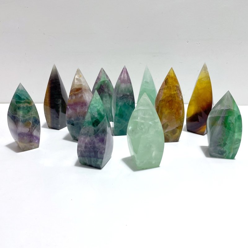 11 Pieces Large Rainbow Fluorite Mixed Color Flame High Quality - Wholesale Crystals