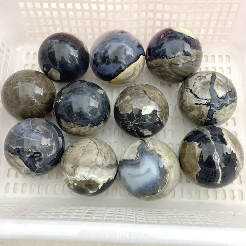 11 Pieces Large Volcano Agate Spheres (UV Reactive) - Wholesale Crystals