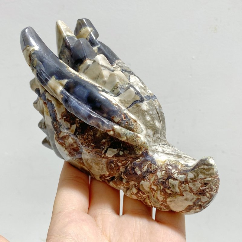 11 Pieces Volcanic Agate Dragon Head Carving Closeout(UV-Reactive) -Wholesale Crystals