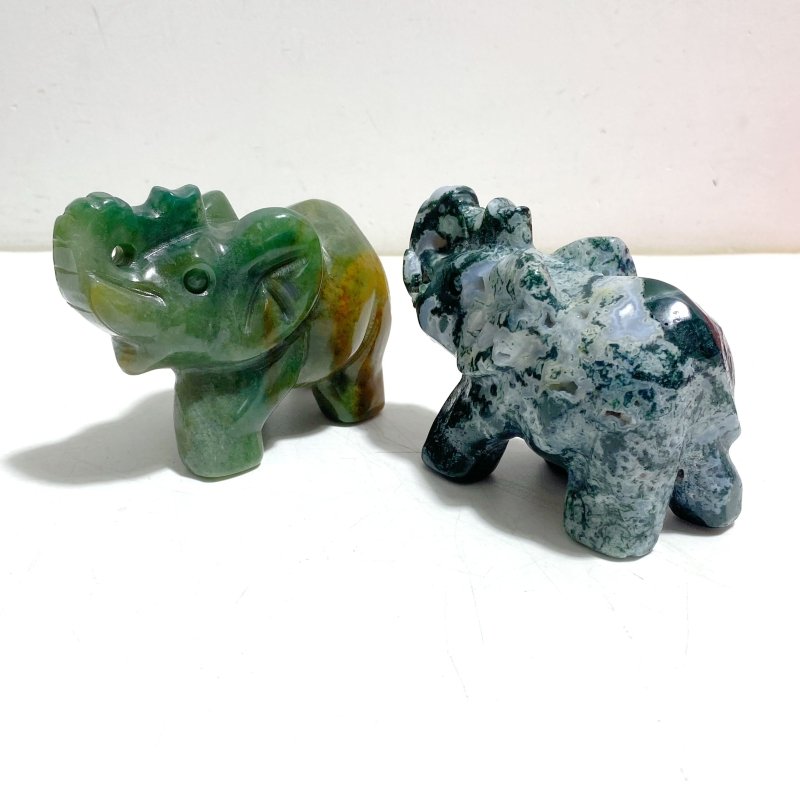 12 Pieces Beautiful Moss Agate Elephant Carving - Wholesale Crystals
