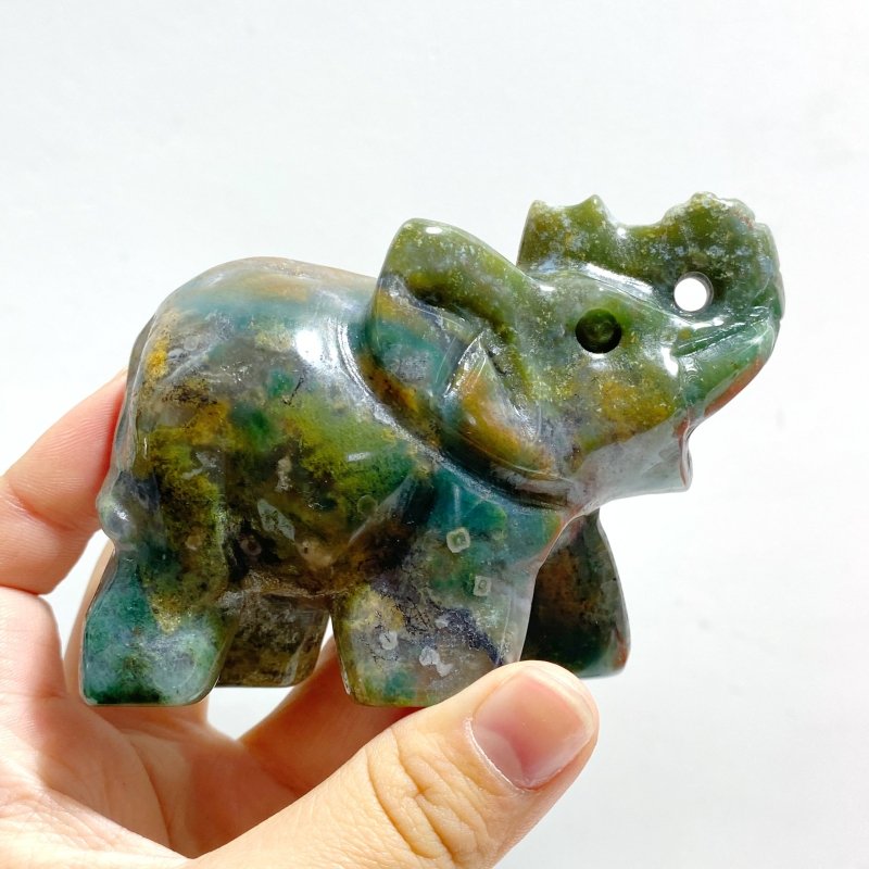 12 Pieces Beautiful Moss Agate Elephant Carving - Wholesale Crystals