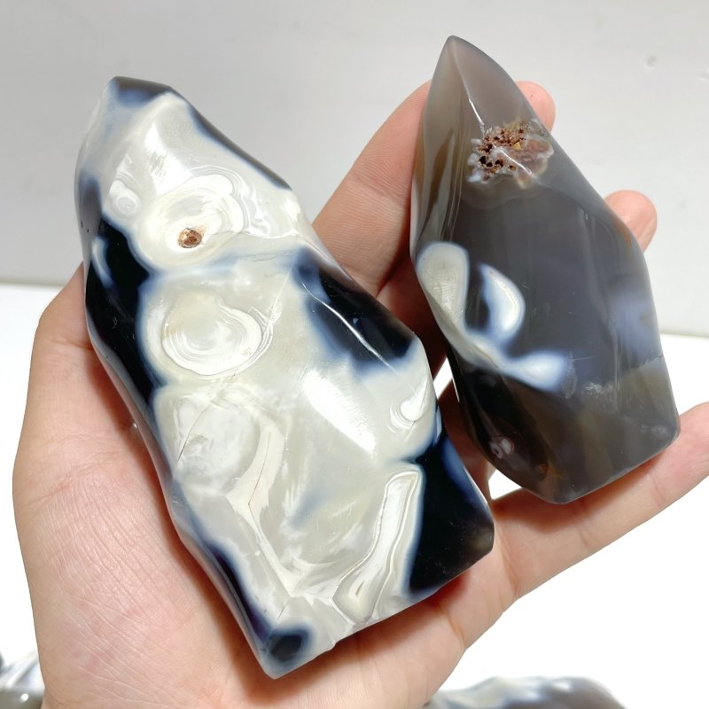 12 Pieces Black Orca Agate Flame Carving 1 - Wholesale Crystals