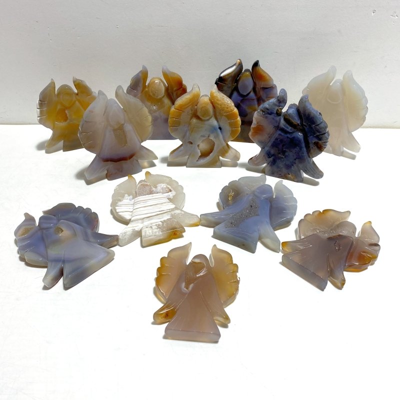 12 Pieces Geode Agate Druzy Angel Carving - Wholesale Crystals