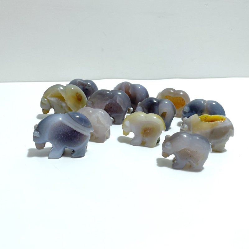 12 Pieces Geode Druzy Agate Bear Carving - Wholesale Crystals