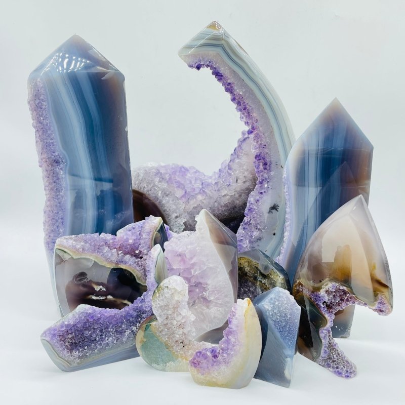 12 Pieces Polished Geode Amethyst Mixed Agate Leftover Tower -Wholesale Crystals