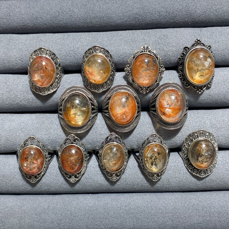 12 Pieces Rare Fire Quartz Dentritic Quartz Different Styles Ring - Wholesale Crystals