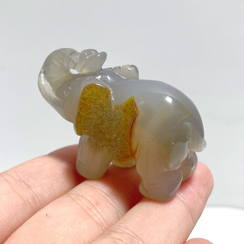 12 pieces Small Geode Agate Druzy Elephant Carving - Wholesale Crystals