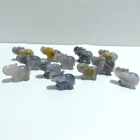 12 pieces Small Geode Agate Druzy Elephant Carving - Wholesale Crystals