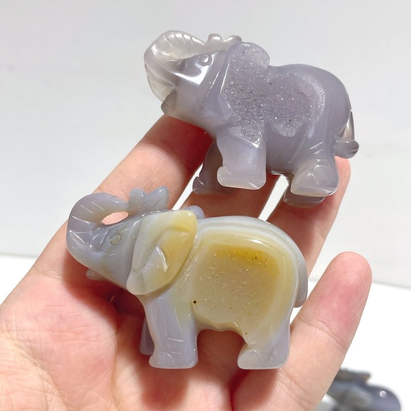 12 pieces Small Geode Agate Druzy Elephant Carving - Wholesale Crystals
