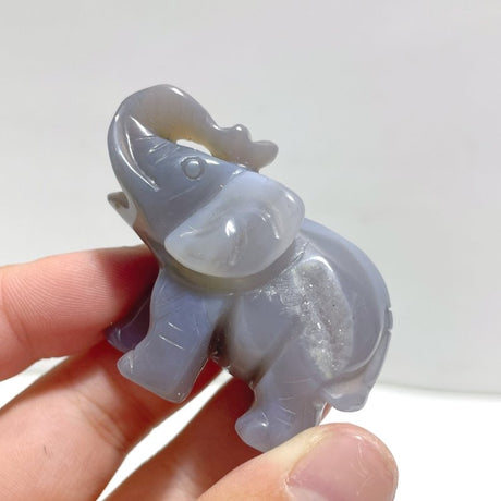 12 pieces Small Geode Agate Druzy Elephant Carving - Wholesale Crystals