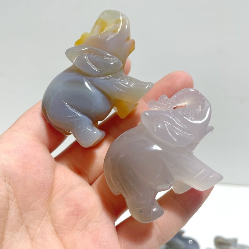 12 pieces Small Geode Agate Druzy Elephant Carving - Wholesale Crystals