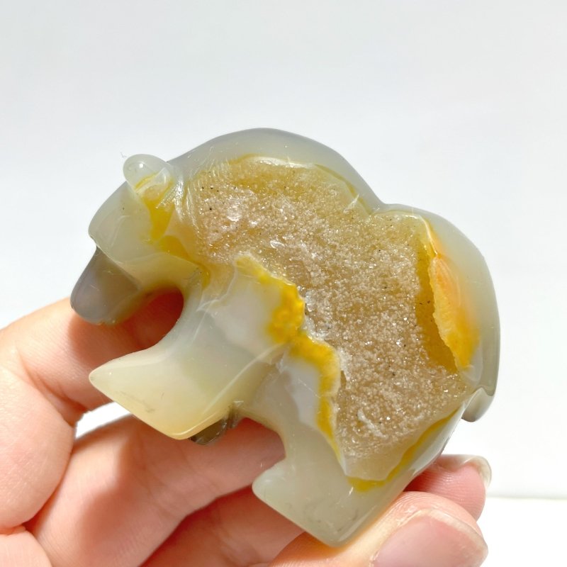 12 Pieces Small Geode Druzy Agate Bear Carving - Wholesale Crystals