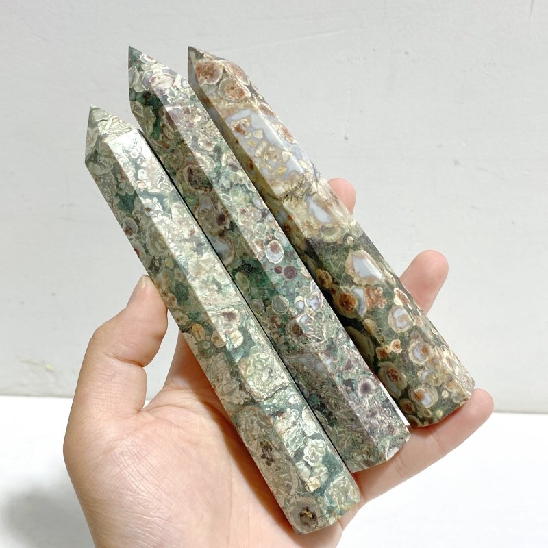13 - 17cm Green Sakura Flower Agate Point Wholesale - Wholesale Crystals