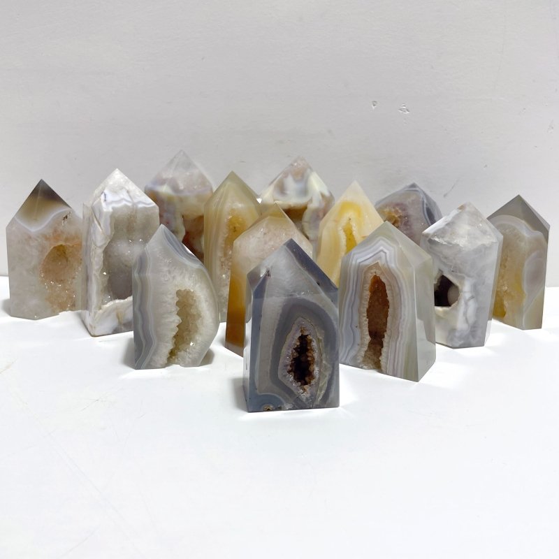 13 Pieces Geode Druzy Agate Four - sided Tower Point - Wholesale Crystals