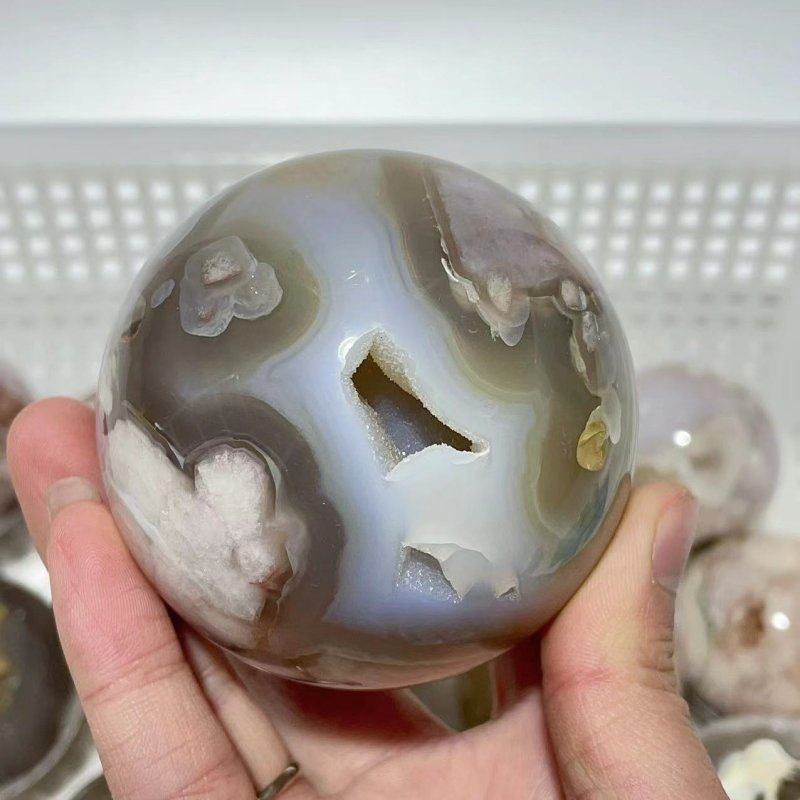 13 Pieces Geode Druzy Sakura Flower Agate Spheres -Wholesale Crystals