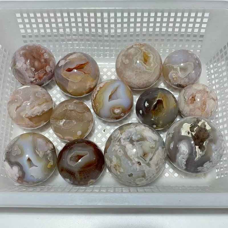 13 Pieces Geode Druzy Sakura Flower Agate Spheres -Wholesale Crystals