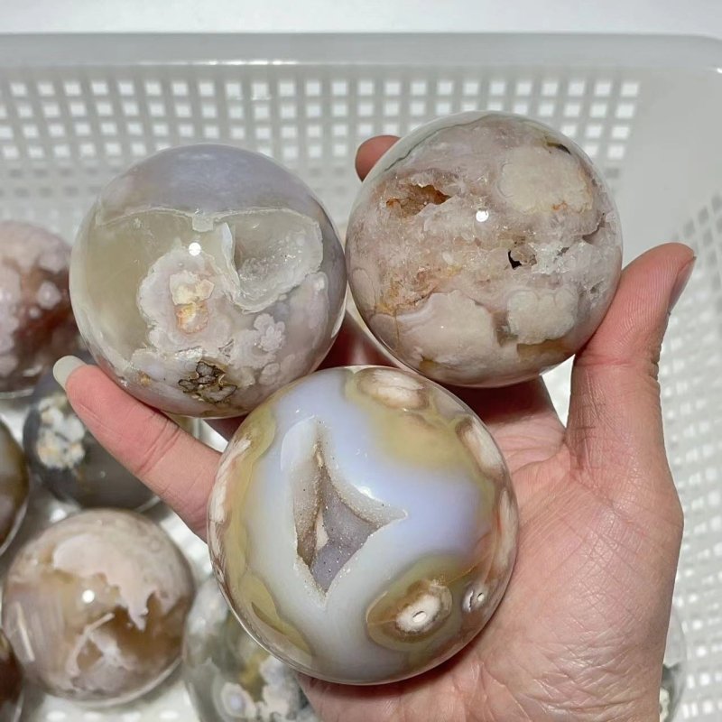 13 Pieces Geode Druzy Sakura Flower Agate Spheres -Wholesale Crystals
