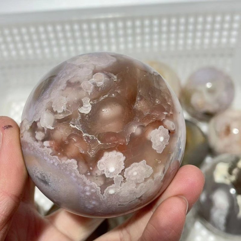 13 Pieces Geode Druzy Sakura Flower Agate Spheres -Wholesale Crystals