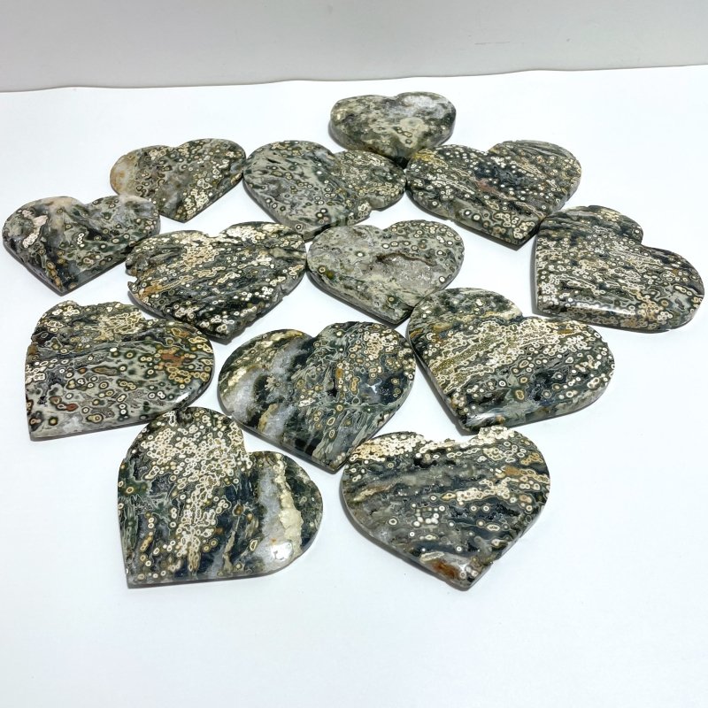 13 Pieces Large 8th Vein Ocean Jasper Heart 2 - Wholesale Crystals