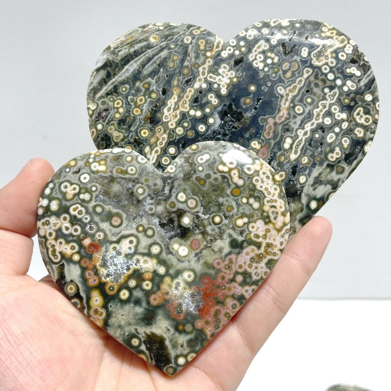 13 Pieces Large 8th Vein Ocean Jasper Heart 3 - Wholesale Crystals