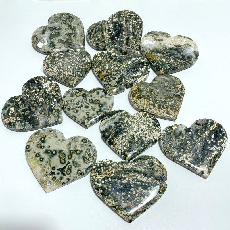 13 Pieces Large 8th Vein Ocean Jasper Heart 3 - Wholesale Crystals