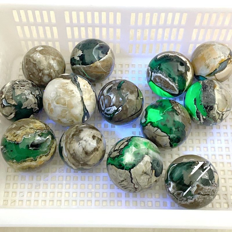 13 Pieces Volcano Agate Spheres Balls(UV - Reactive) - Wholesale Crystals