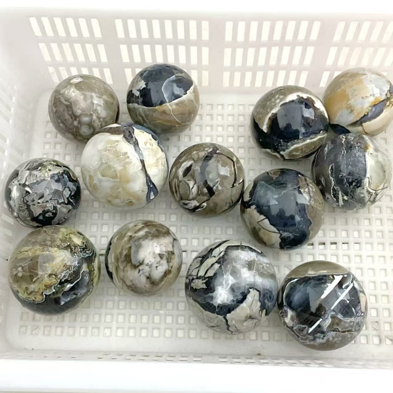 13 Pieces Volcano Agate Spheres Balls(UV - Reactive) - Wholesale Crystals
