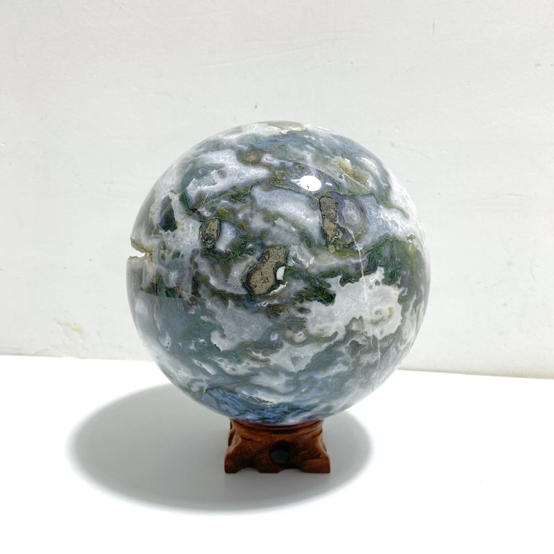 13CM Large Druzy Geode Moss Agate Beautiful Sphere - Wholesale Crystals