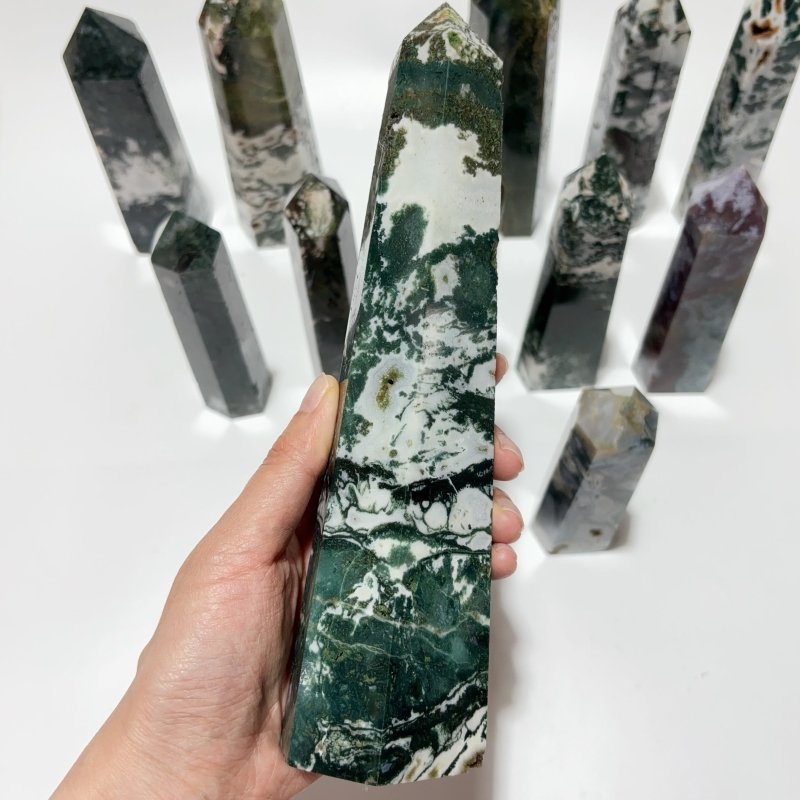 14 Pieces Fat Moss Agate Crystal Tower Points -Wholesale Crystals